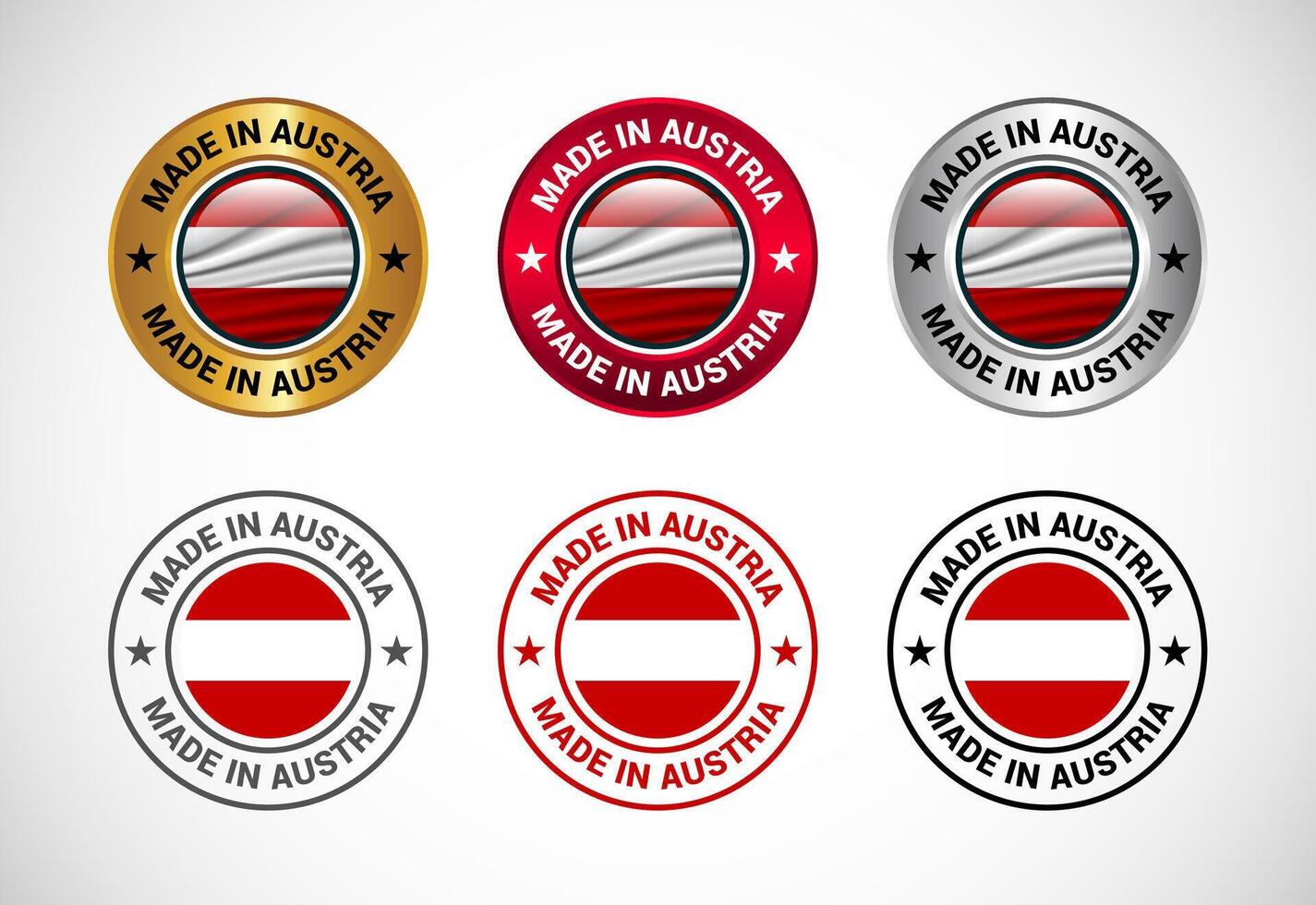 Made in Austria label icon with flag. Icon set for business, badge, seal, sticker, logo, and symbol vector
