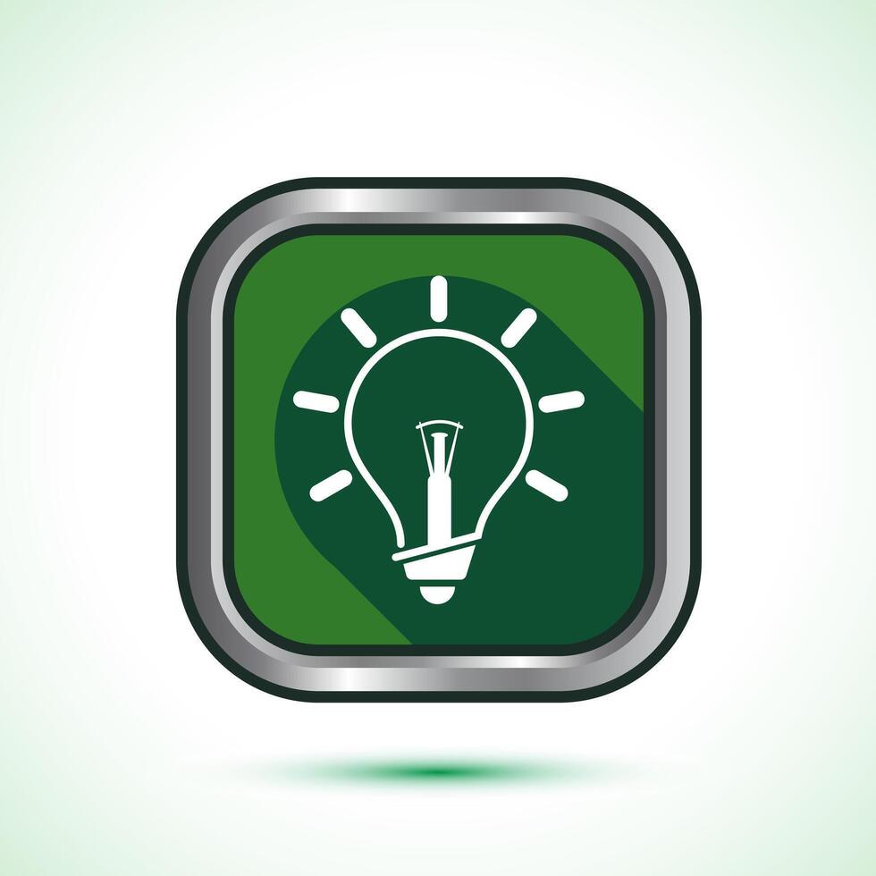 Electric light bulb icon design illustration, Creative idea icon, Green shadow button design vector
