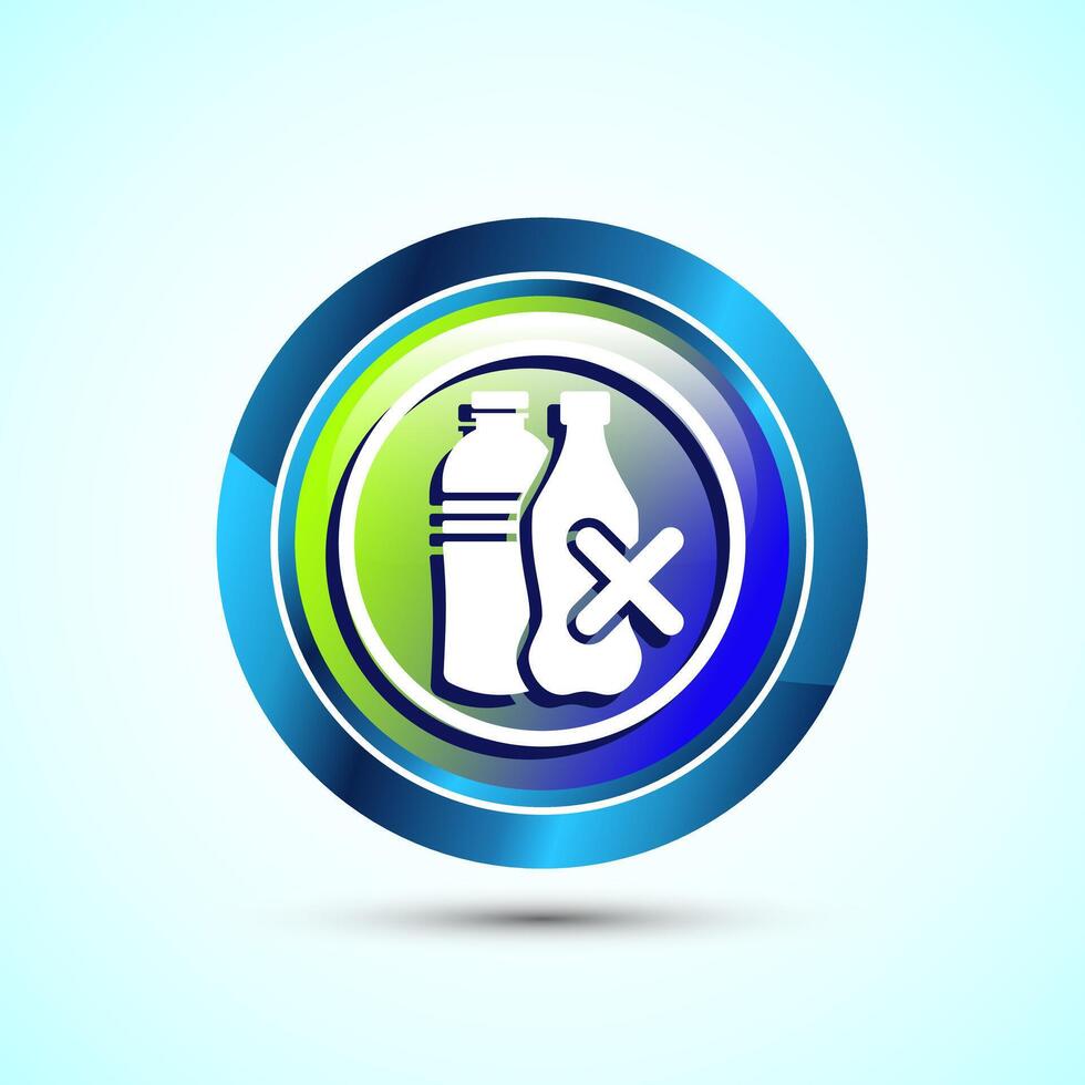 Plastic free icon design illustration, No plastic product sign,Glossy Round Button Design vector