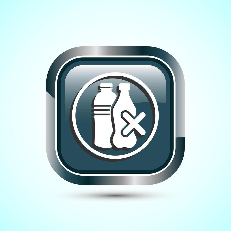 Plastic free icon design illustration, No plastic product sign,Gray Color Square Button Design vector