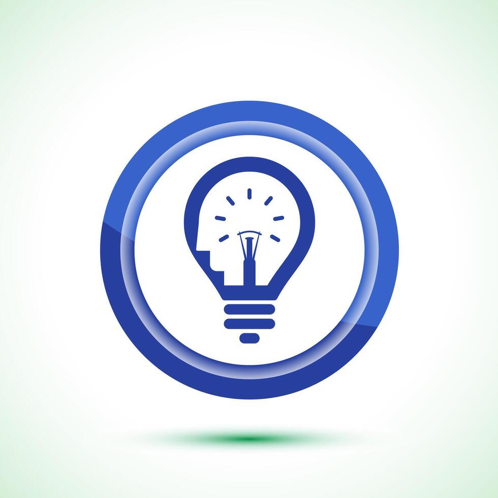 Electric light bulb icon design illustration, Creative idea icon, Blue color button design vector