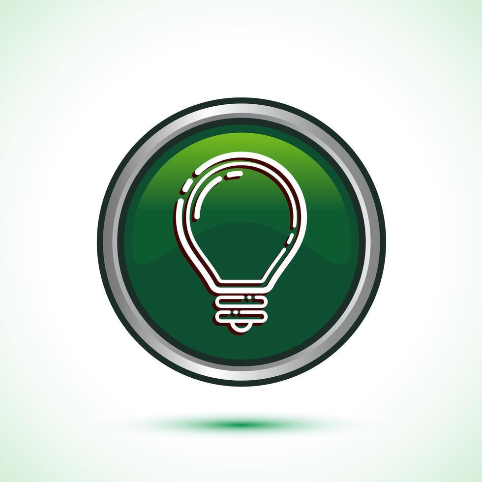 Electric light bulb icon design illustration, Creative idea icon, Green color round button design vector