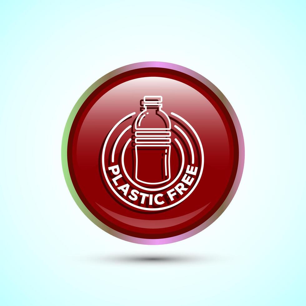 Plastic free icon design illustration, No plastic product sign,Red Color Round Button Design vector