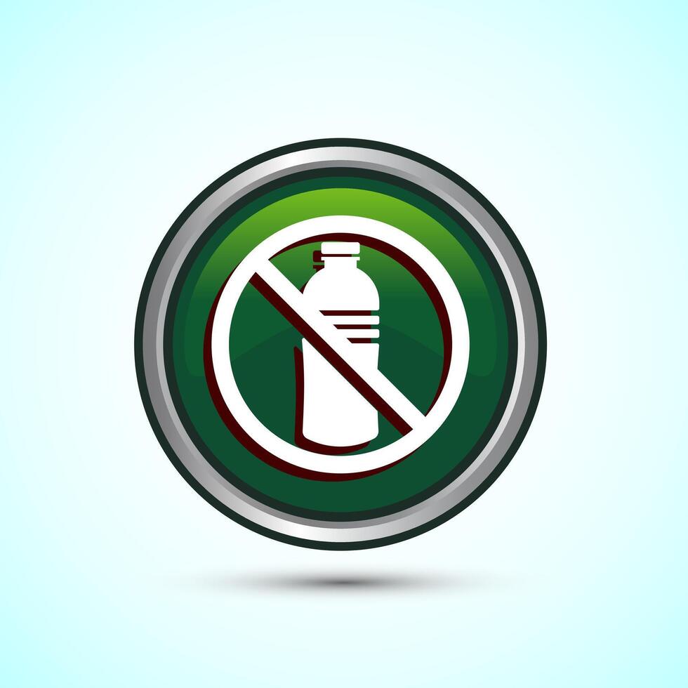 Plastic free icon design illustration, No plastic product sign, Green Color Round Button Design vector
