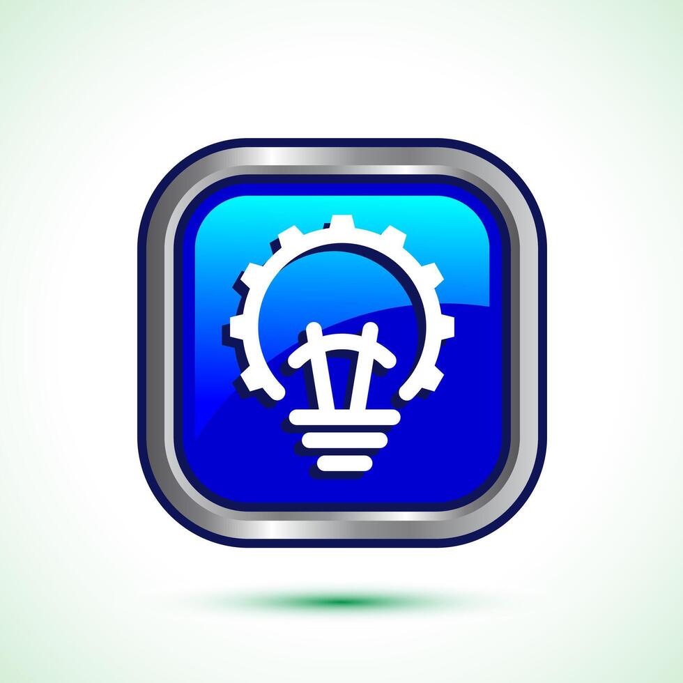 Electric light bulb icon design illustration, Creative idea icon, Blue color square button design vector