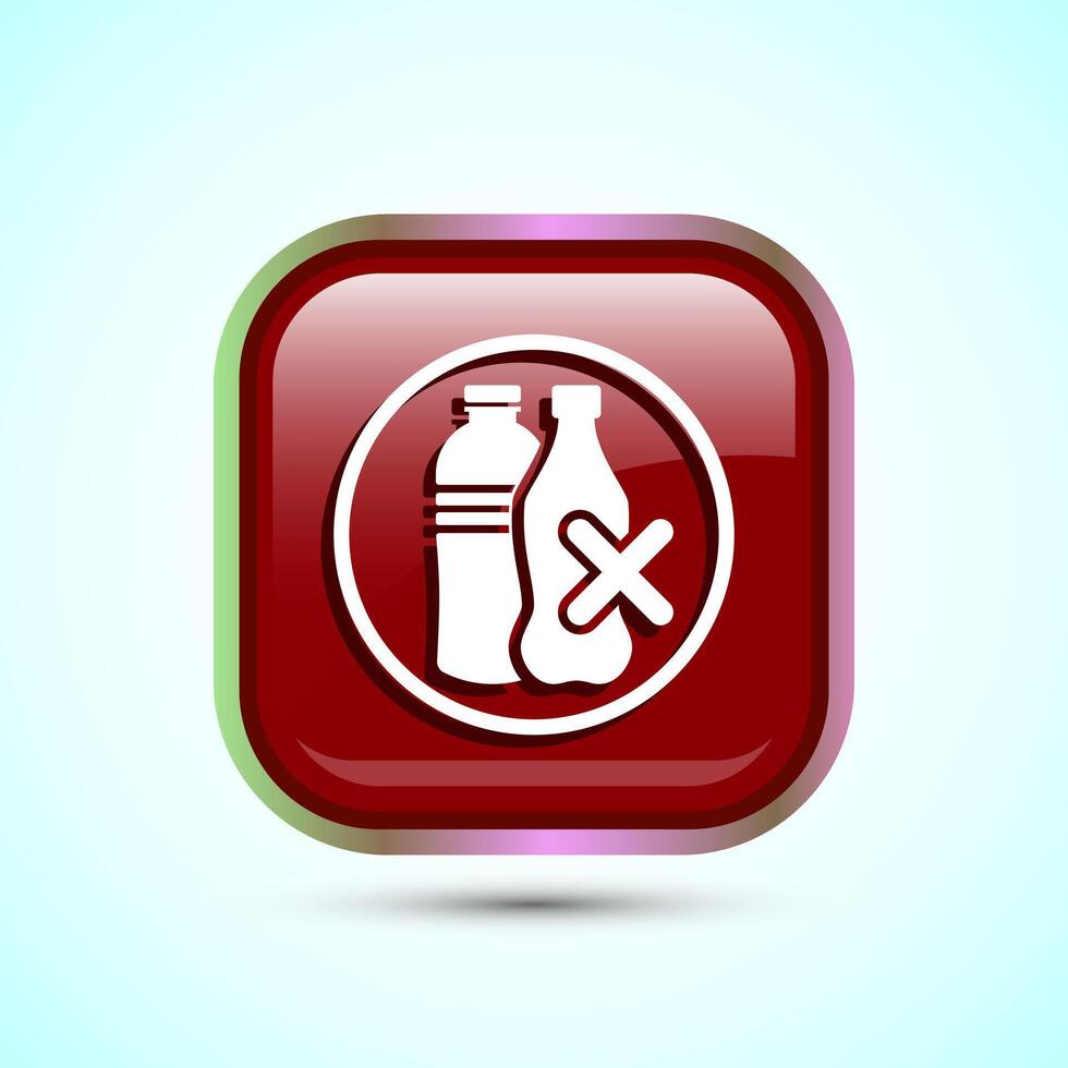 Plastic free icon design illustration, No plastic product sign,Red Color Square Button Design vector