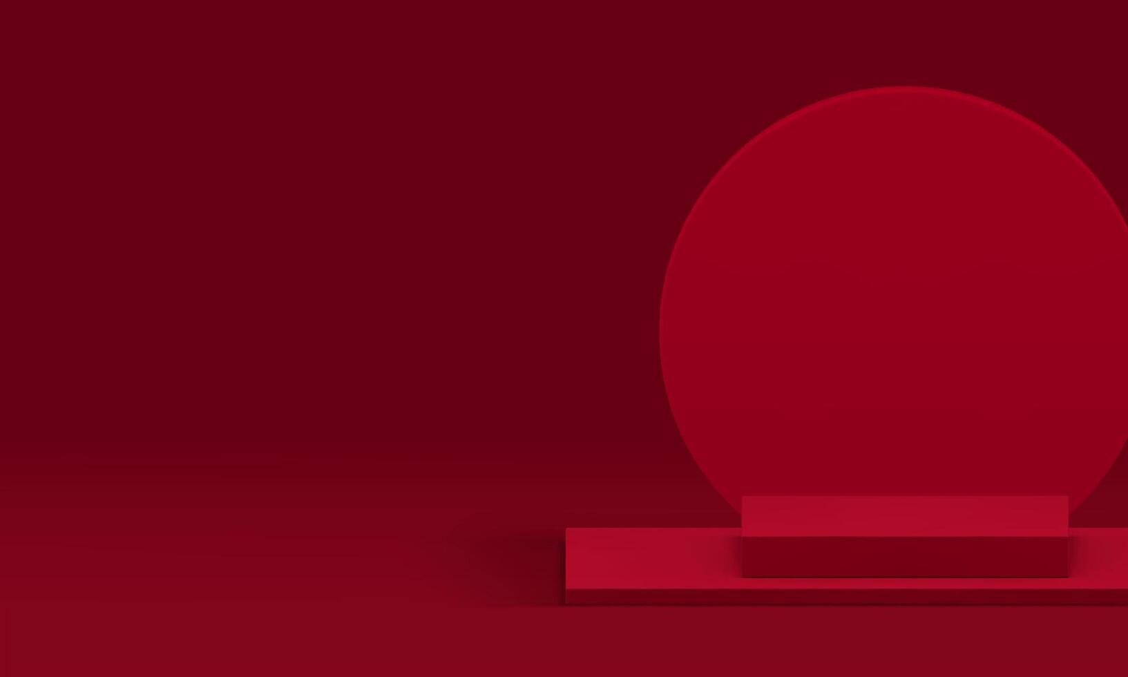 3d red podium pedestal with round wall background realistic illustration vector