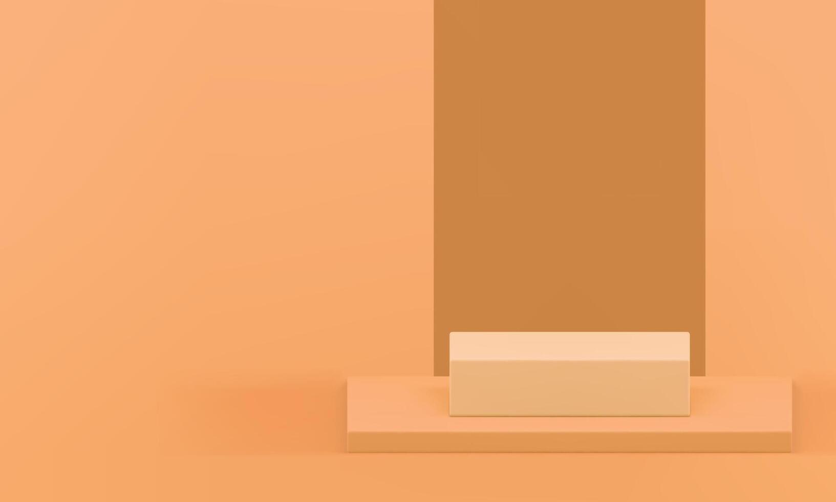 3d beige orange podium pedestal with wall background for show realistic illustration vector