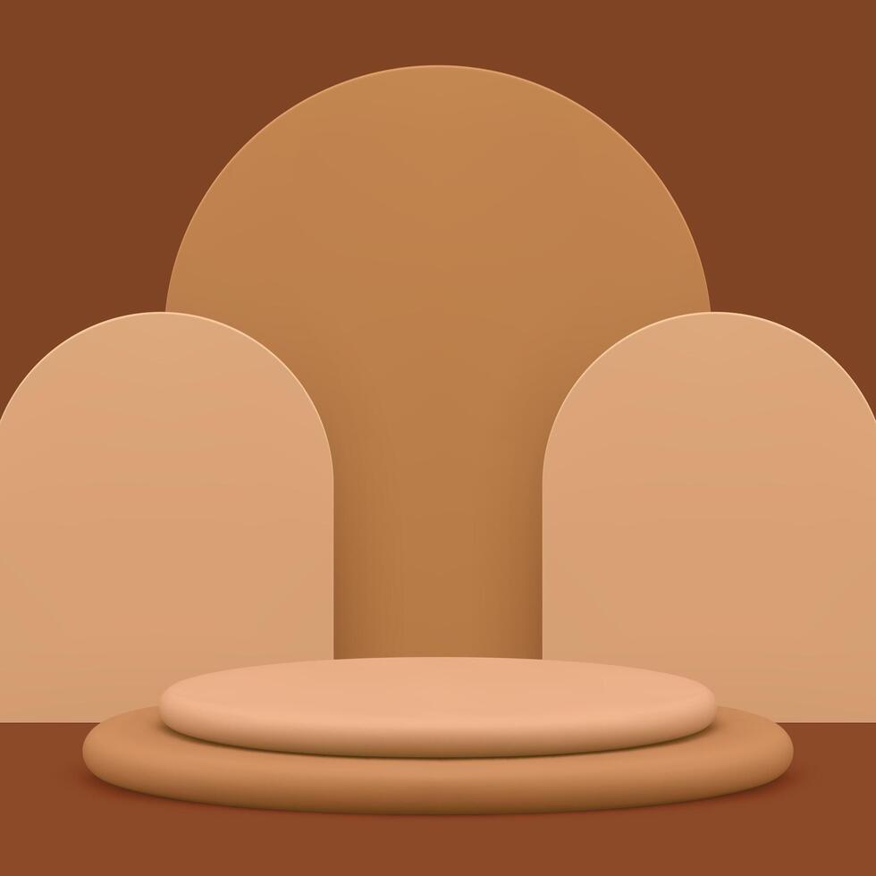 3d beige podium pedestal mockup for cosmetic product show presentation realistic vector
