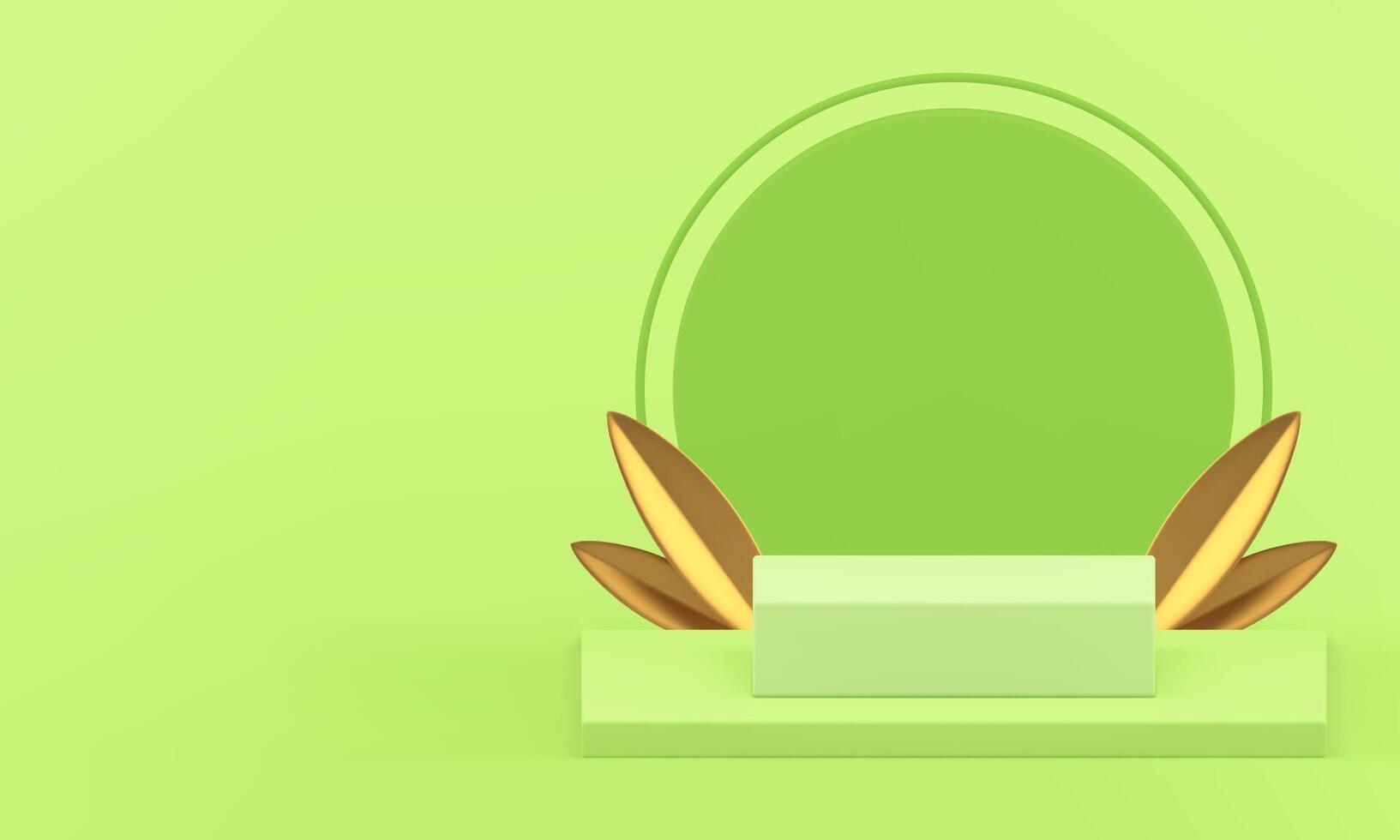 3d light green podium with golden leaves for presentation realistic illustration vector