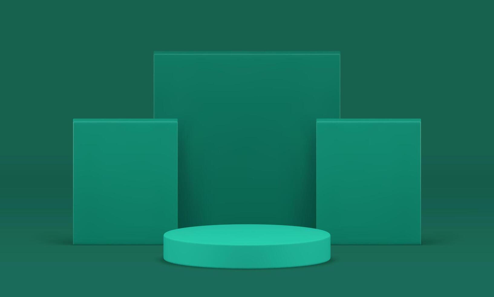 3d green cylinder podium with squared wall background for show realistic illustration vector
