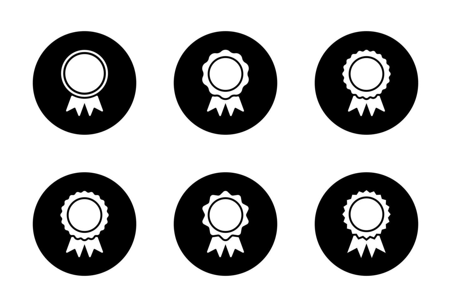 Award badge icon set collection on black circle. Reward, prize medal sign symbol vector