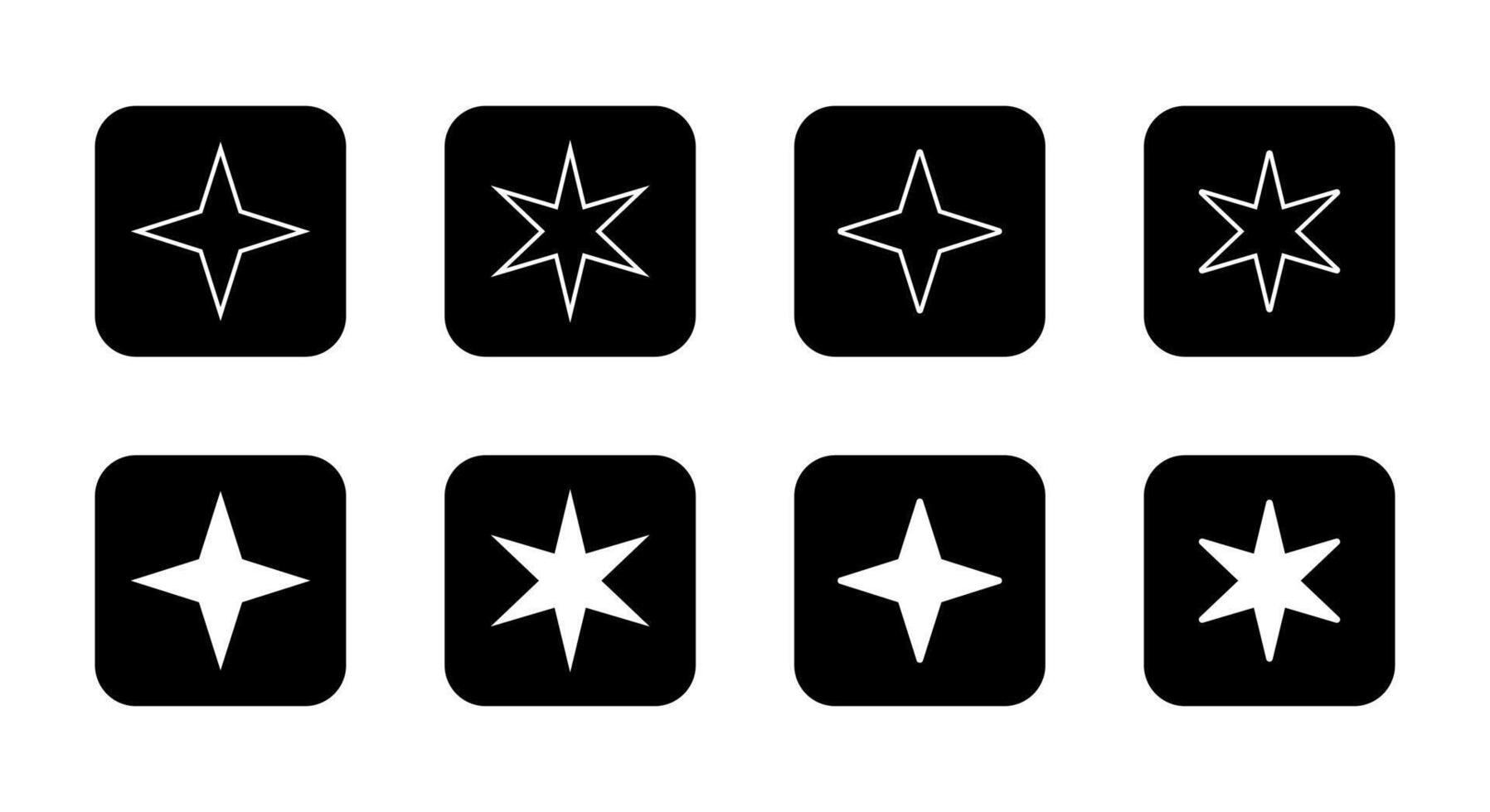 Twinkle star icon set on black square. Sparkle stars sign symbol vector