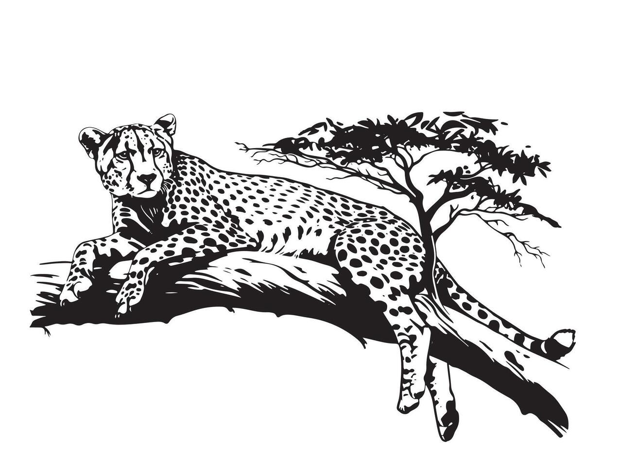cheetah on the tree. Cheetah big wild cat african design character illustration on white background. vector