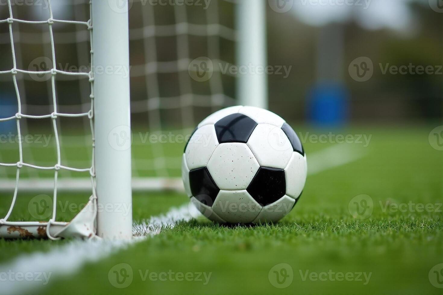 Soccer Ball Near Goalpost on Green Field photo