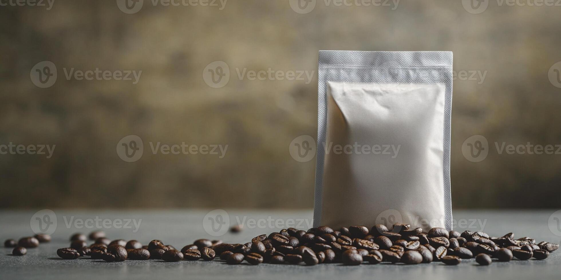 isolated paper bag coffee package product mockup photography. template label. photo
