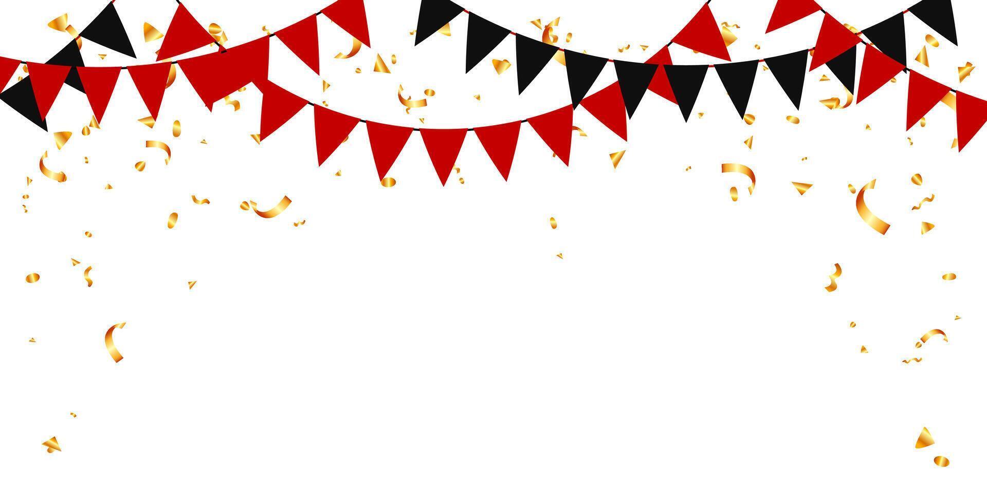 Triangular pennants bunting garland and gold confetti for Black Friday sale vector