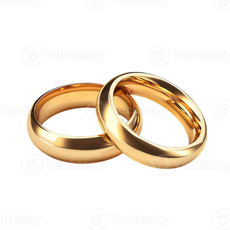 Two Golden Wedding Rings Isolated on Transparent Background png