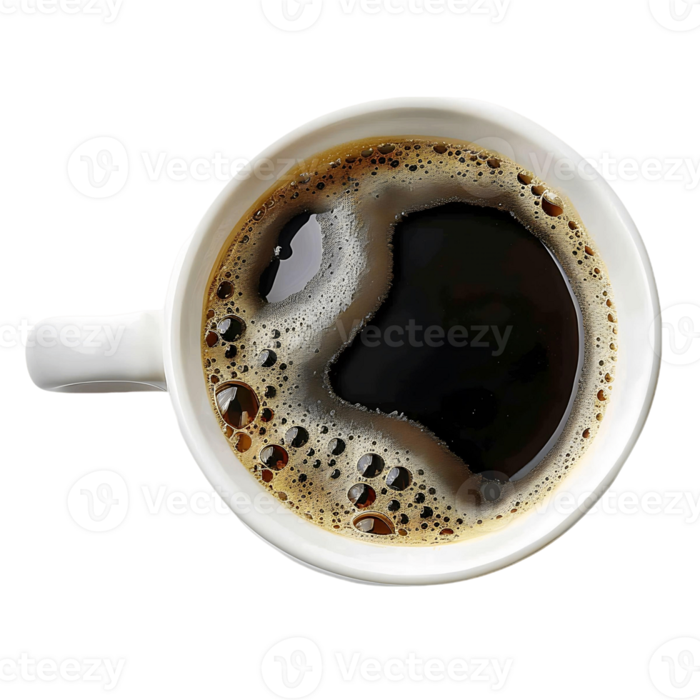 Top View Cup of Hot Black Coffee Isolated on Transparent Background png