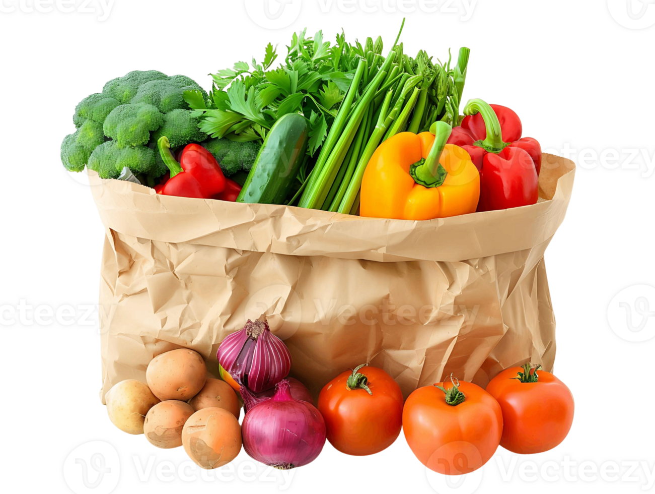 Transparent Background Fresh Vegetables in Paper Bag png
