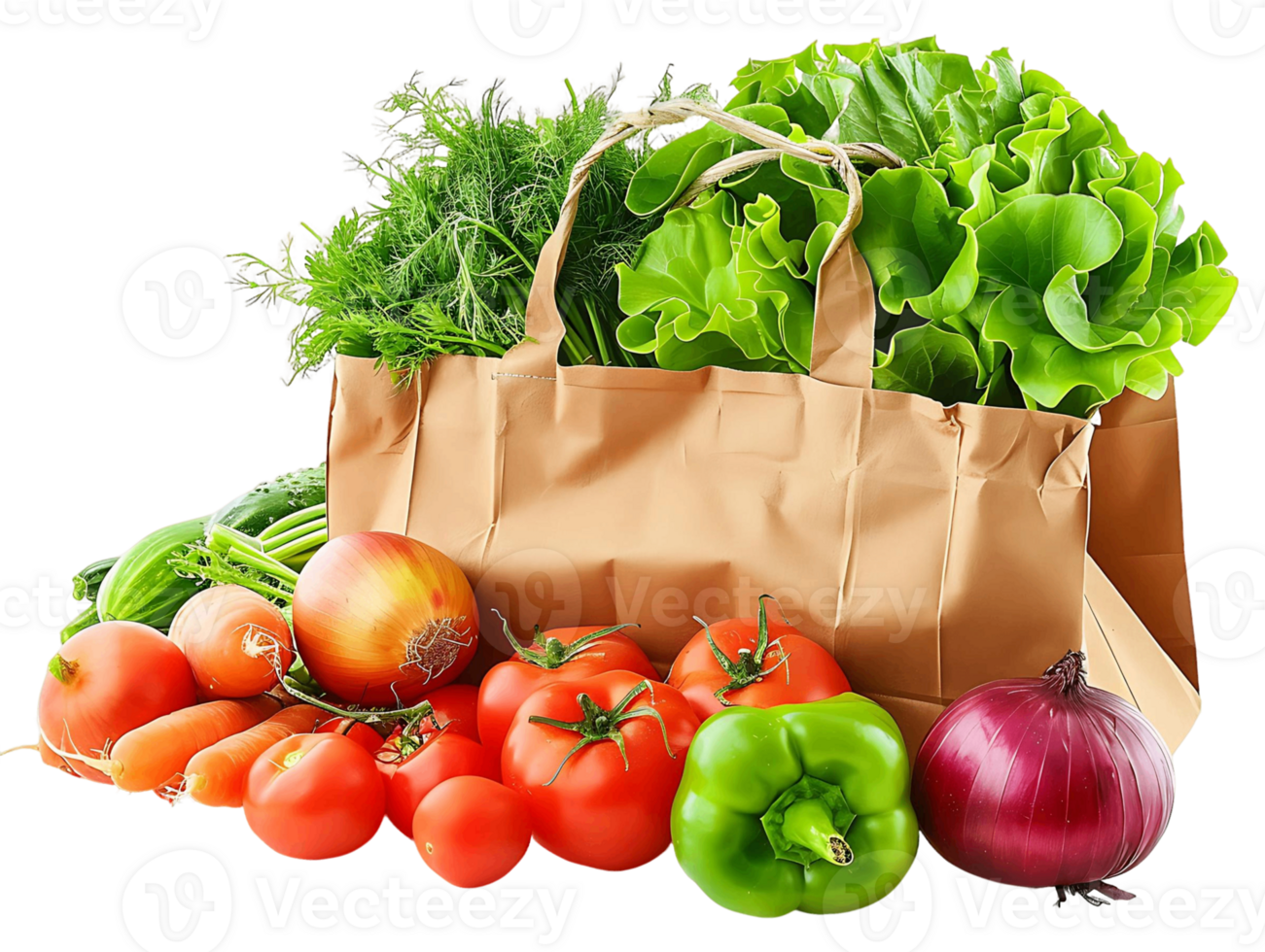 Fresh Vegetables in Paper Bag Isolated on Clear Background png