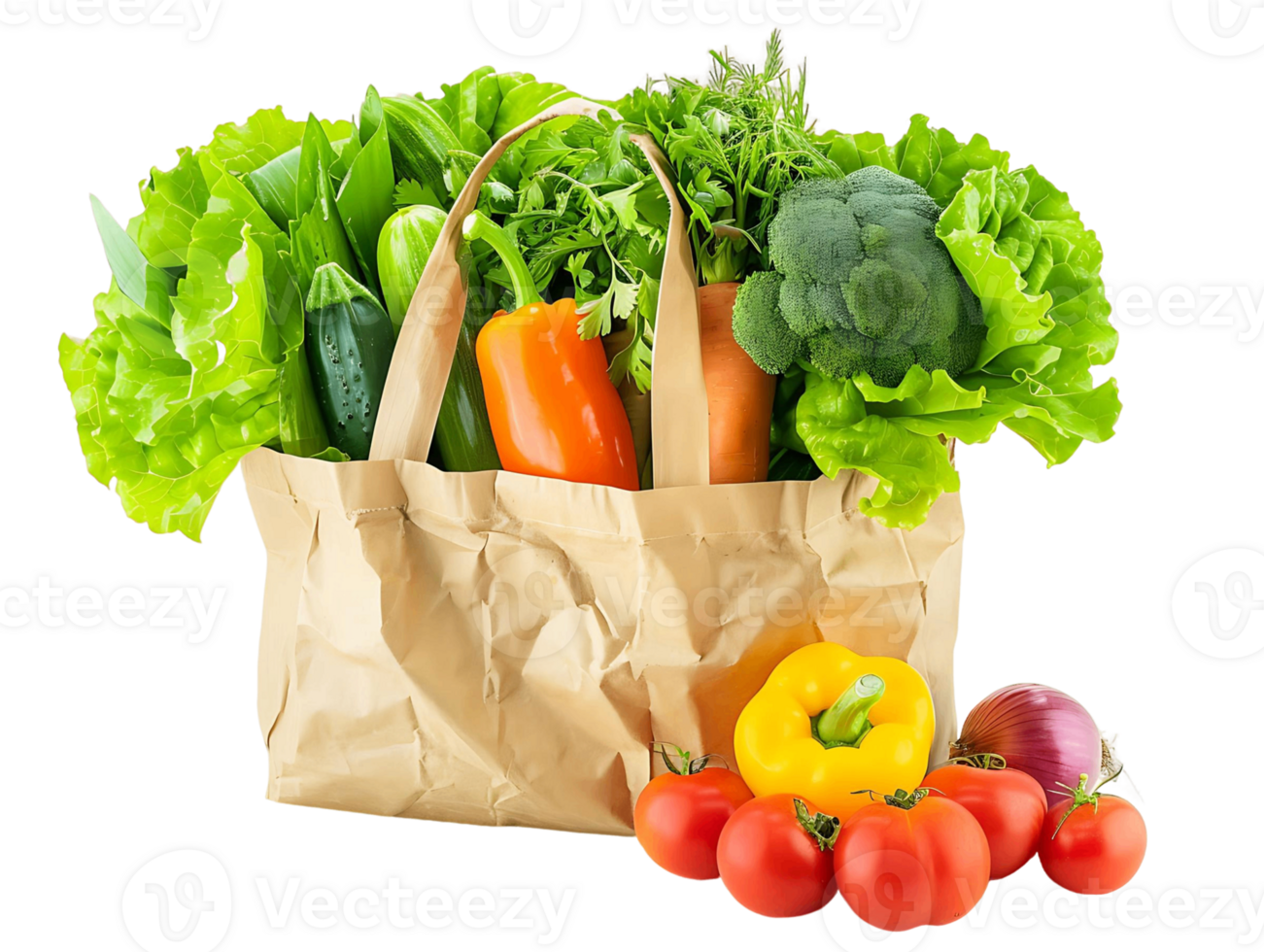 Paper Bag of Vegetables on Transparent Background png