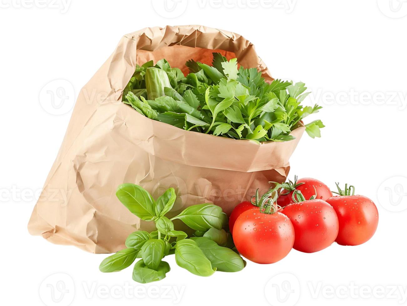 Transparent Background Paper Bag Full of Fresh Vegetables png