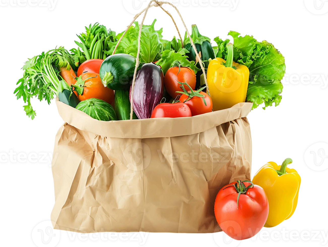 Clear Background Paper Bag with Fresh Vegetables png