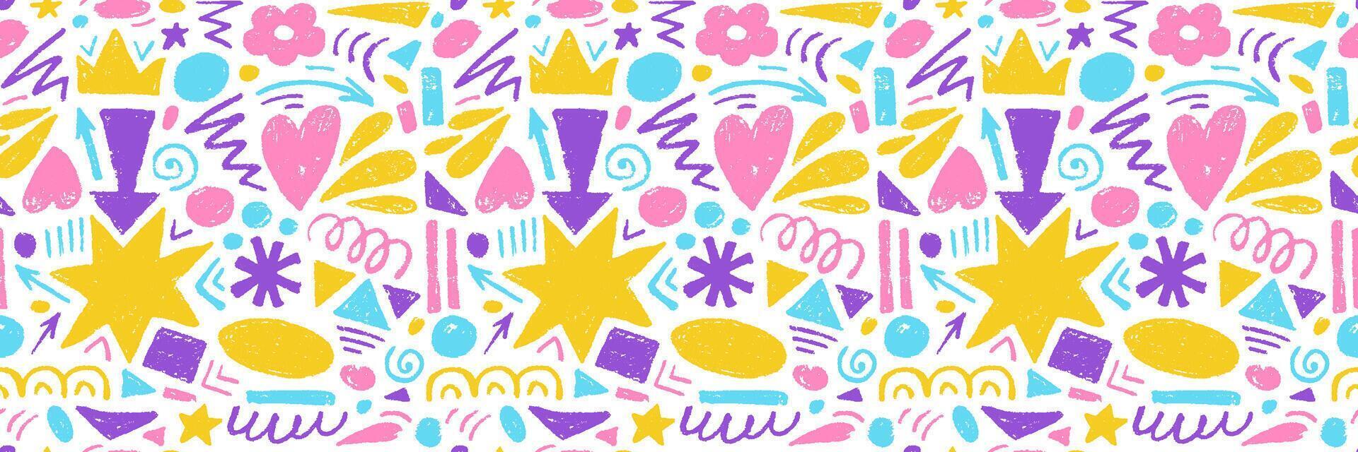 Hand drawn of colorful charcoal abstract shapes. seamless pattern of contemporary texture figure in doodle style. Design elements perfect for banner, print, decor vector