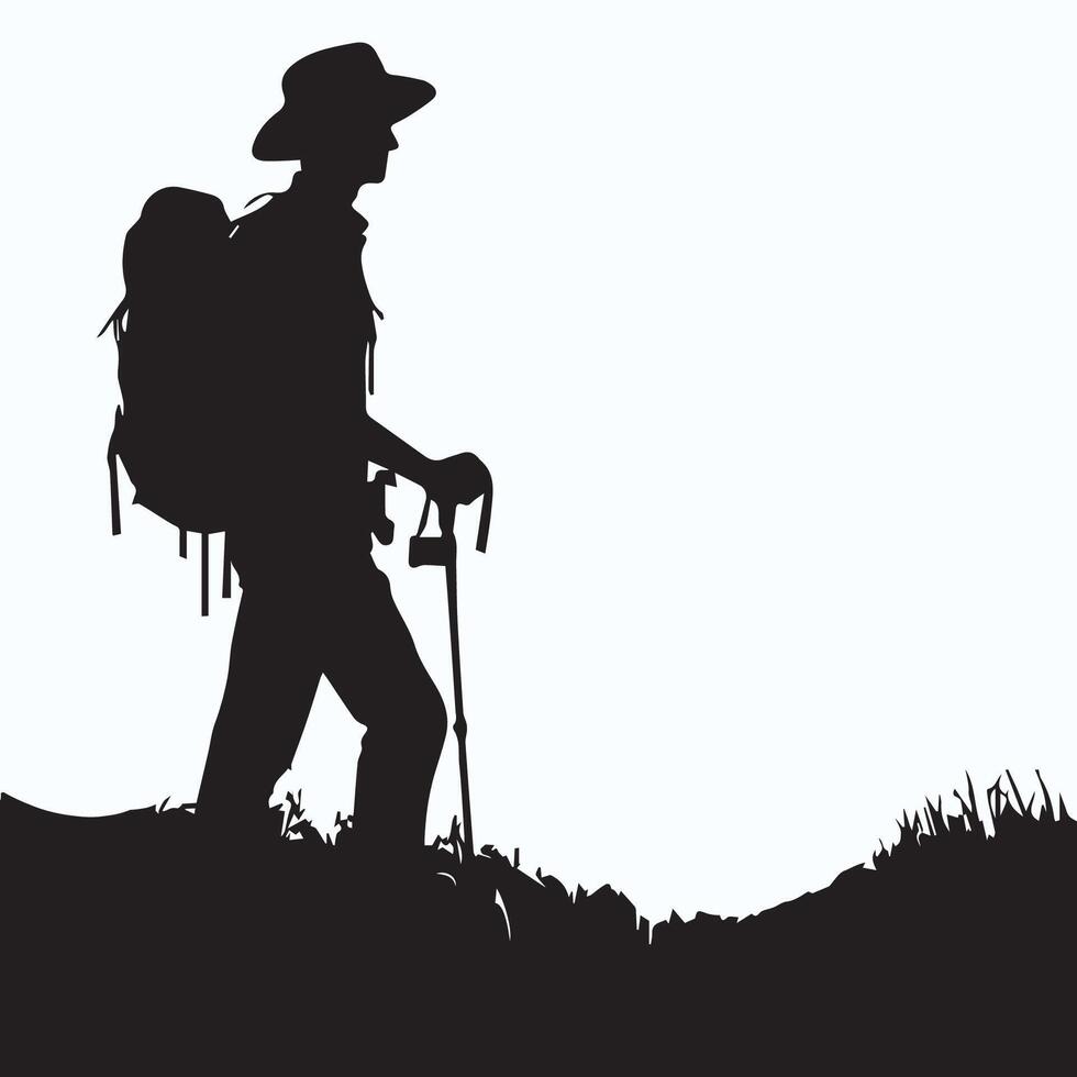 man with backpack Hiking and Traveler Silhouette vector