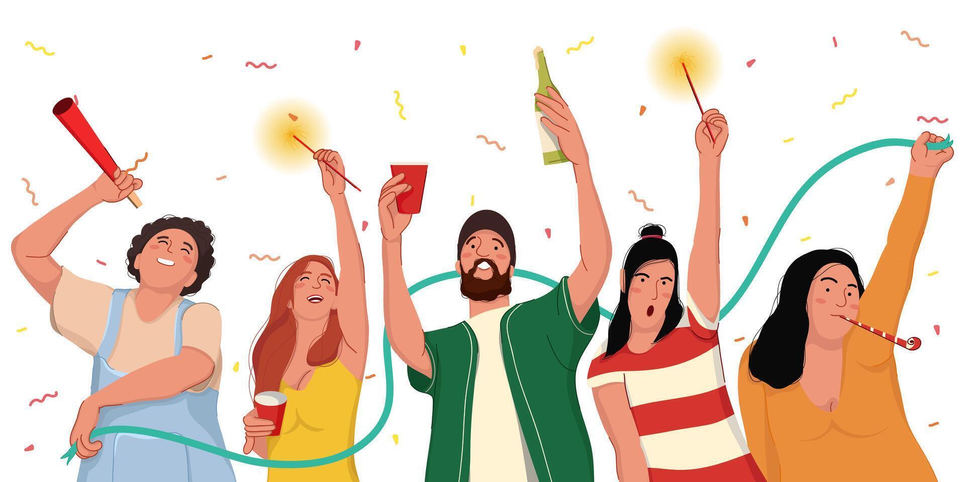 People Party on New Years and Christmas vector