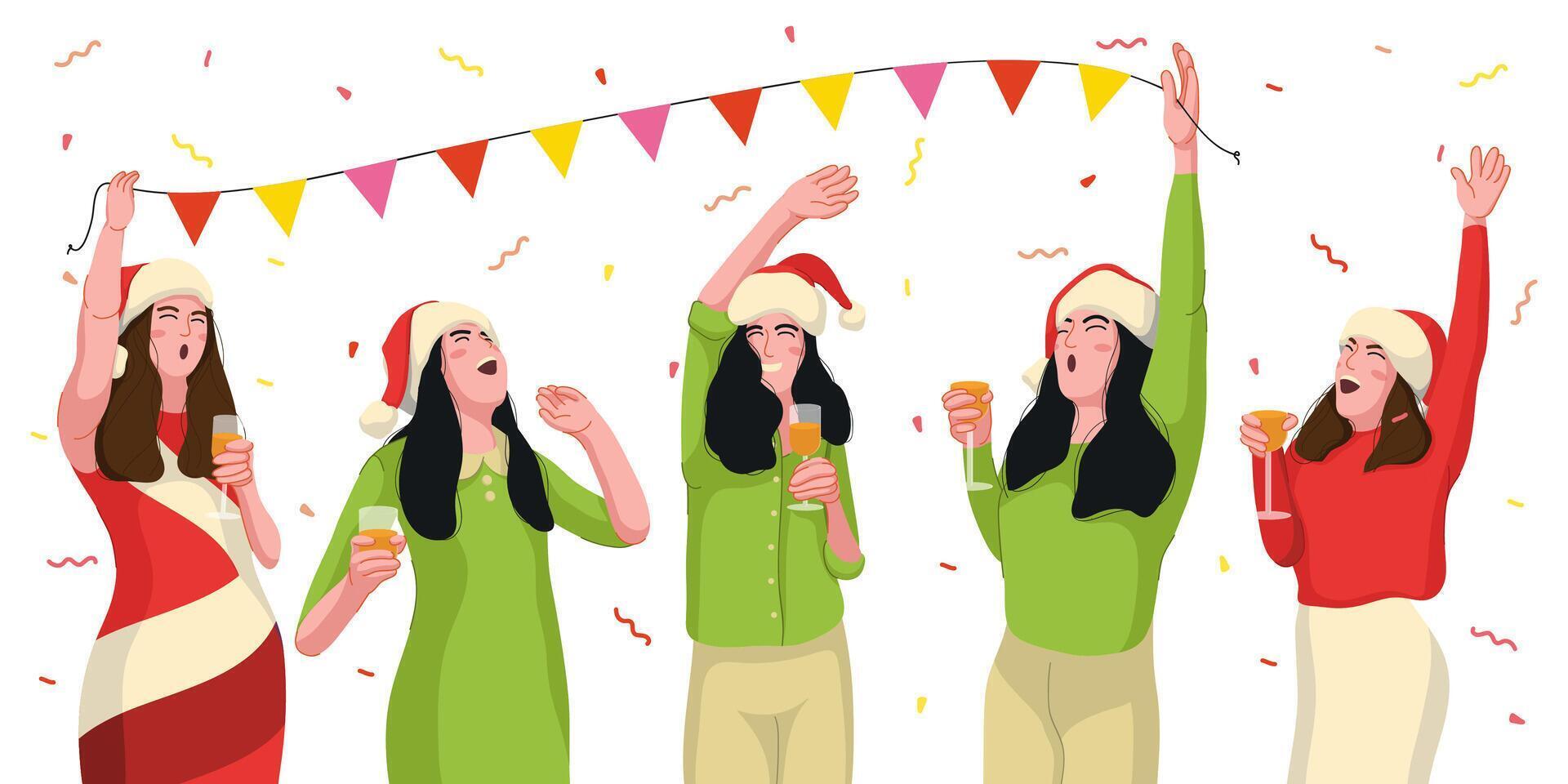 Group Friends Party on New Year Party and Christmas vector