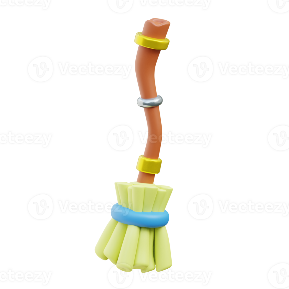 Cartoon Fantasy Broomstick 3D Game Asset png