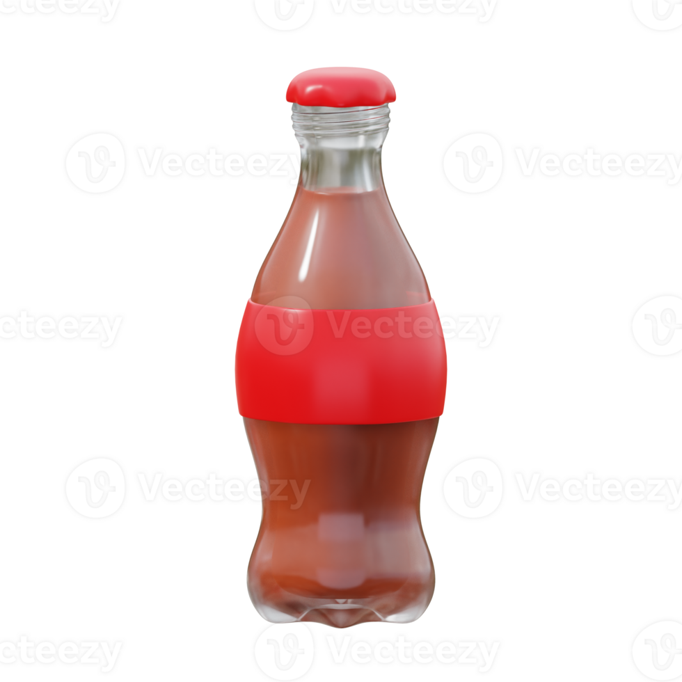 3D Glass Soda Bottle With Red Cap png