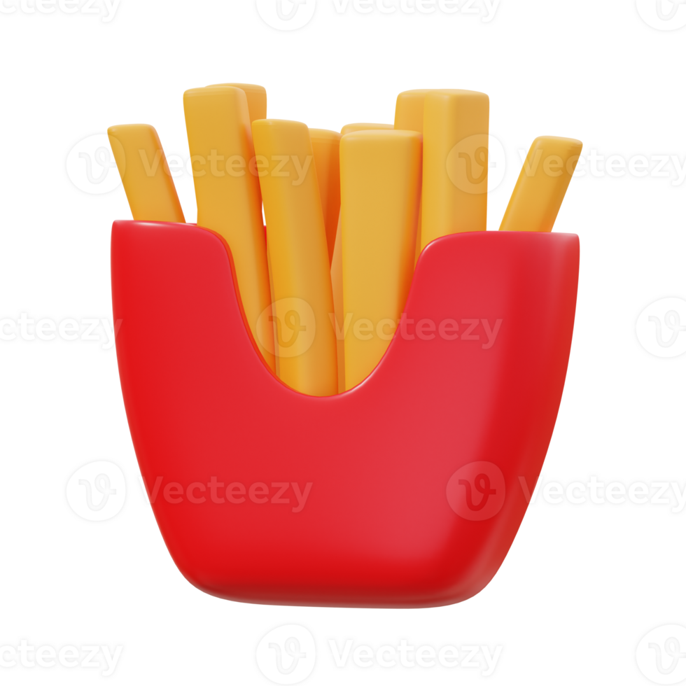 3D French Fries In Red Container png