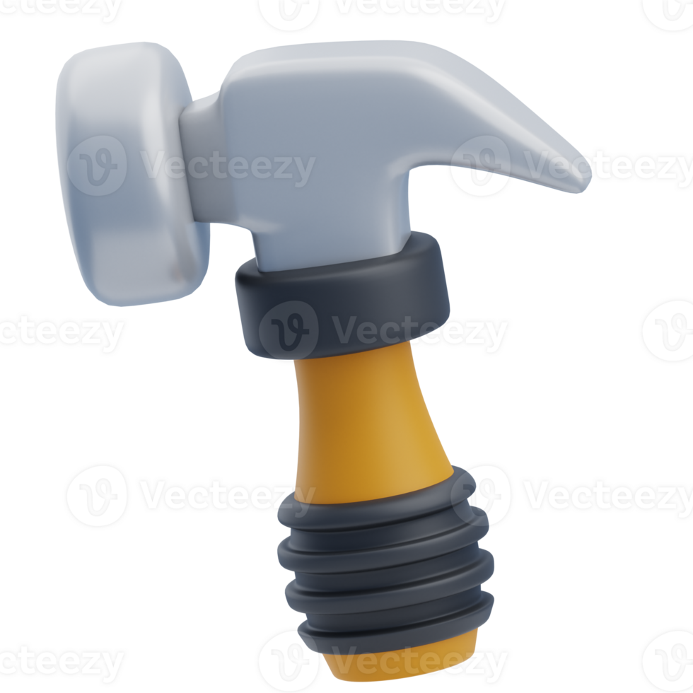 3D Construction Hammer With Rubber Grip png