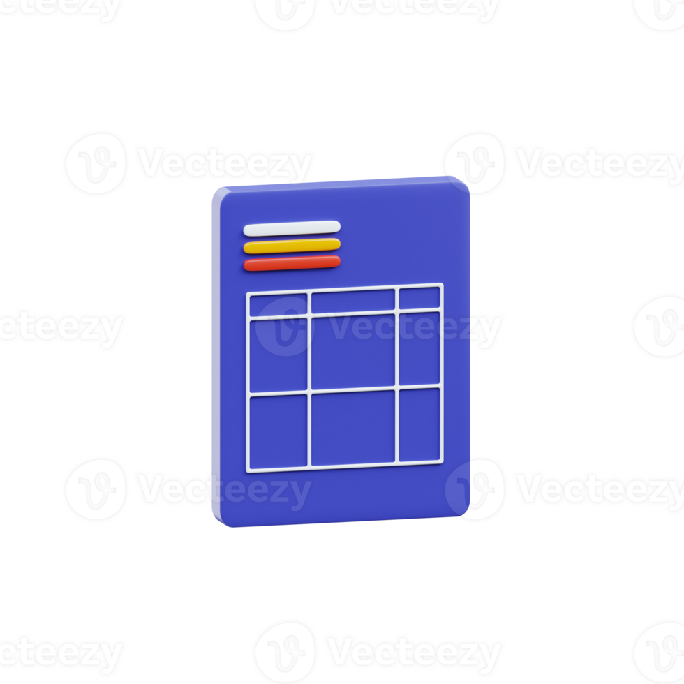 3D Invoice Table Icon for Business Applications png