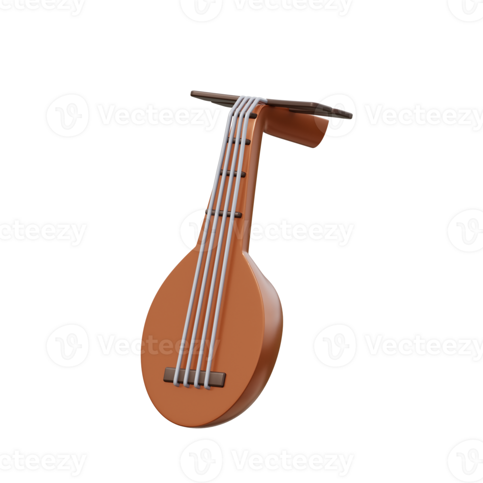 3D Japanese Biwa Musical Instrument Render png