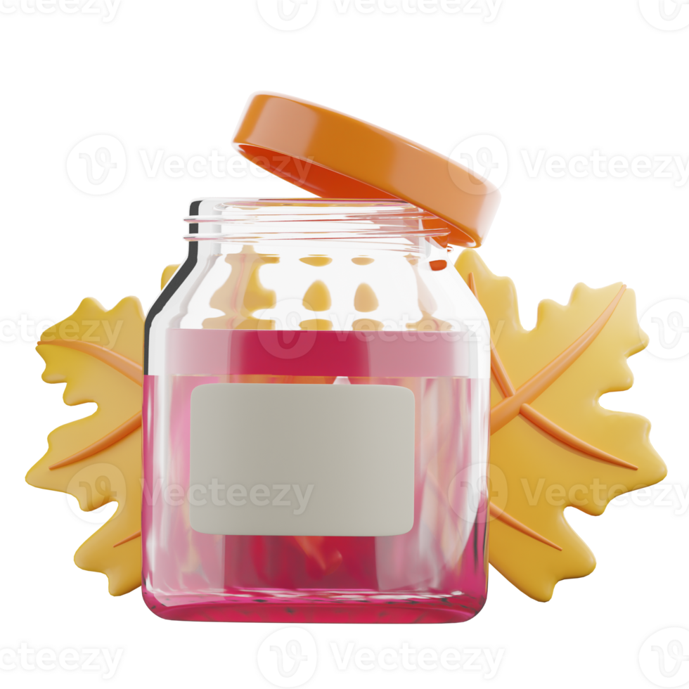 Autumn Jam Jar With 3D Leaves Decor png