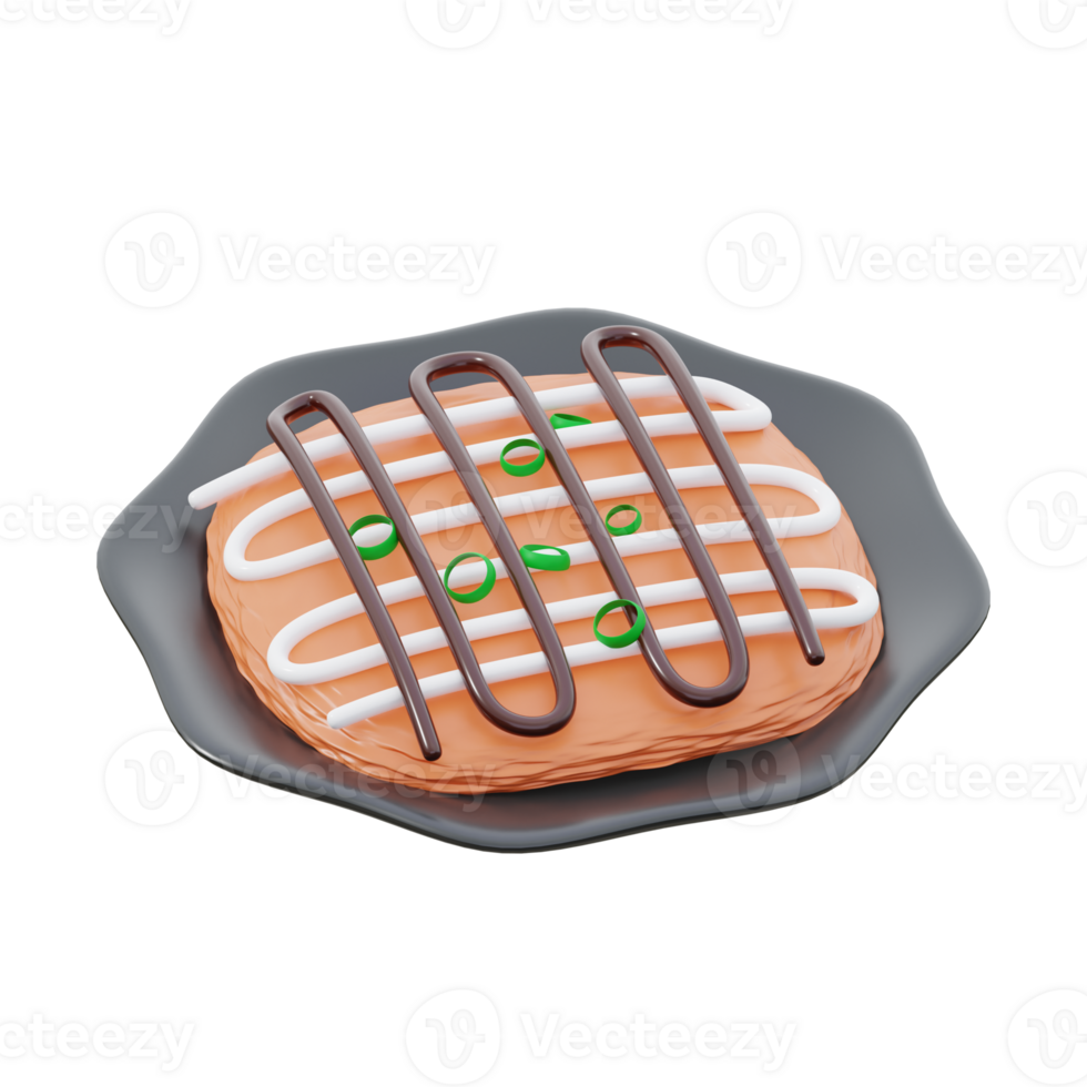 3D Japanese Okonomiyaki Dish on Plate png