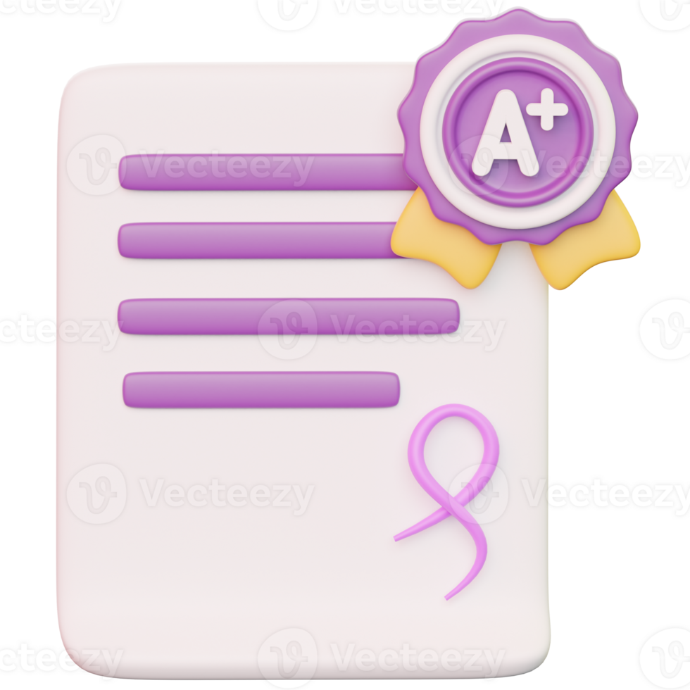 3D School Achievement Certificate With A Plus Badge png