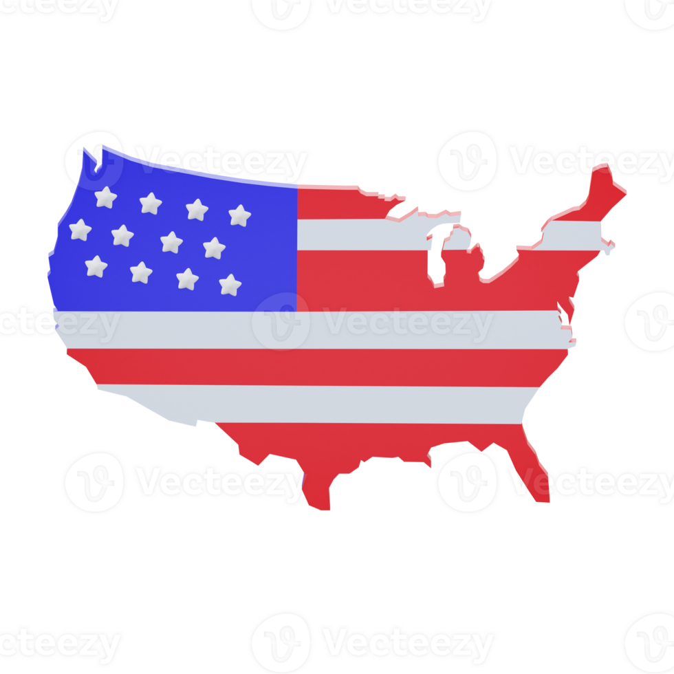 3D American Flag Shape Map USA png