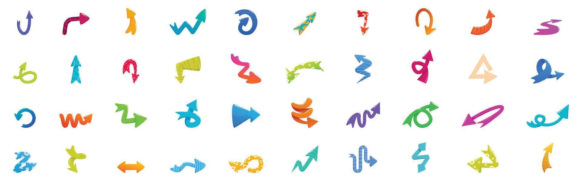 Quirky arrow icons set. Colorful arrows pointing in different directions vector