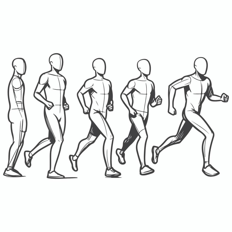 Sketch of Man in Dynamic Running Poses vector