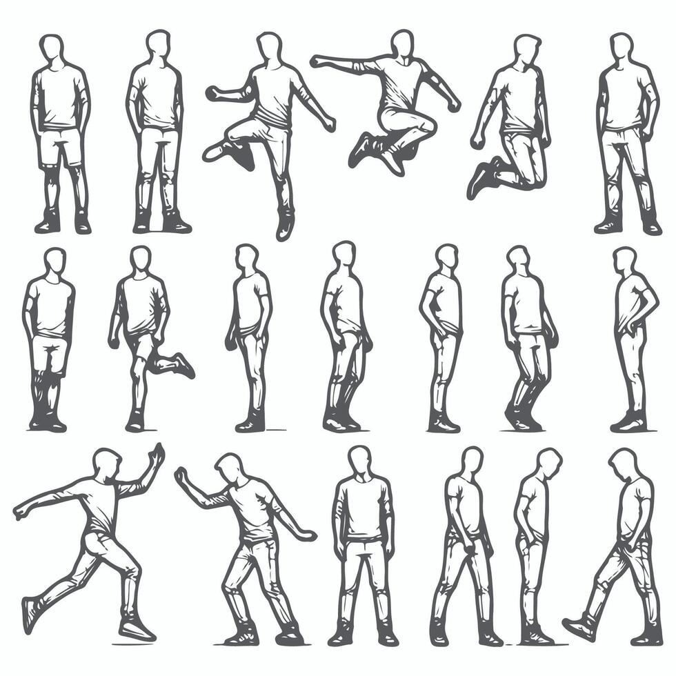 Hand Drawn Sketches of Man in Varied Standing Poses vector
