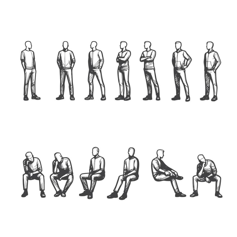 Man in Various Sitting Poses- Sketch Style Art vector