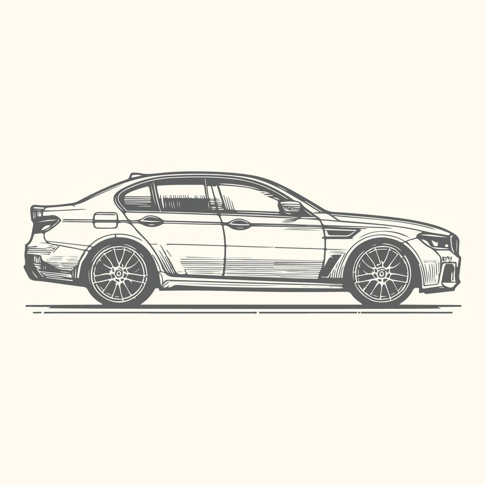Minimalist Car Side Profile Sketch in Line Art vector