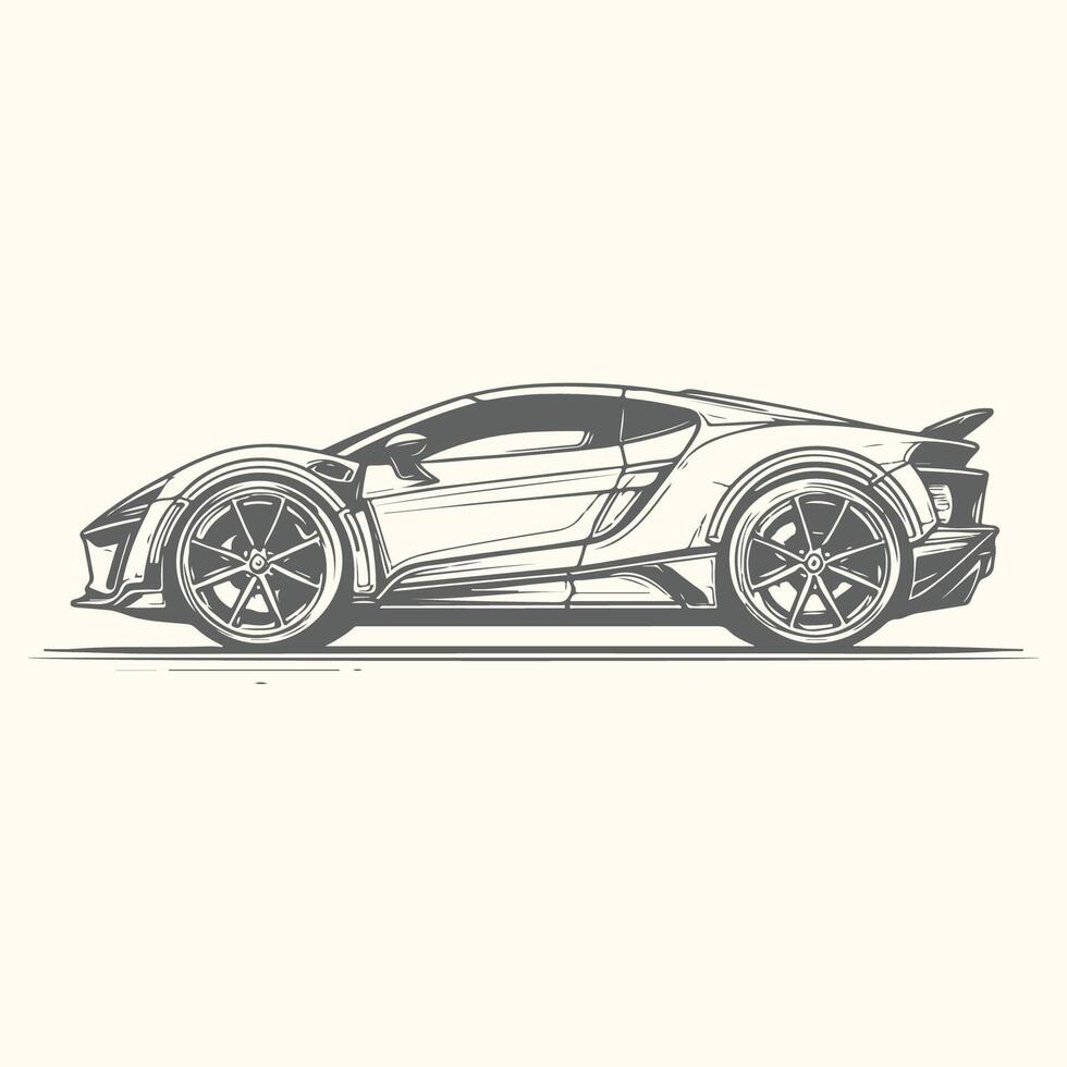 Elegant Side Profile of a Car in Detailed Line Art Style vector
