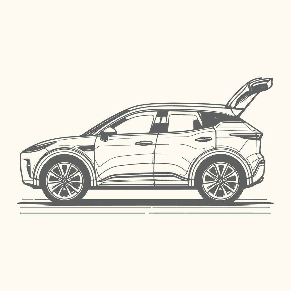 Elegant Side Profile of a Car in Detailed Line Art Style vector