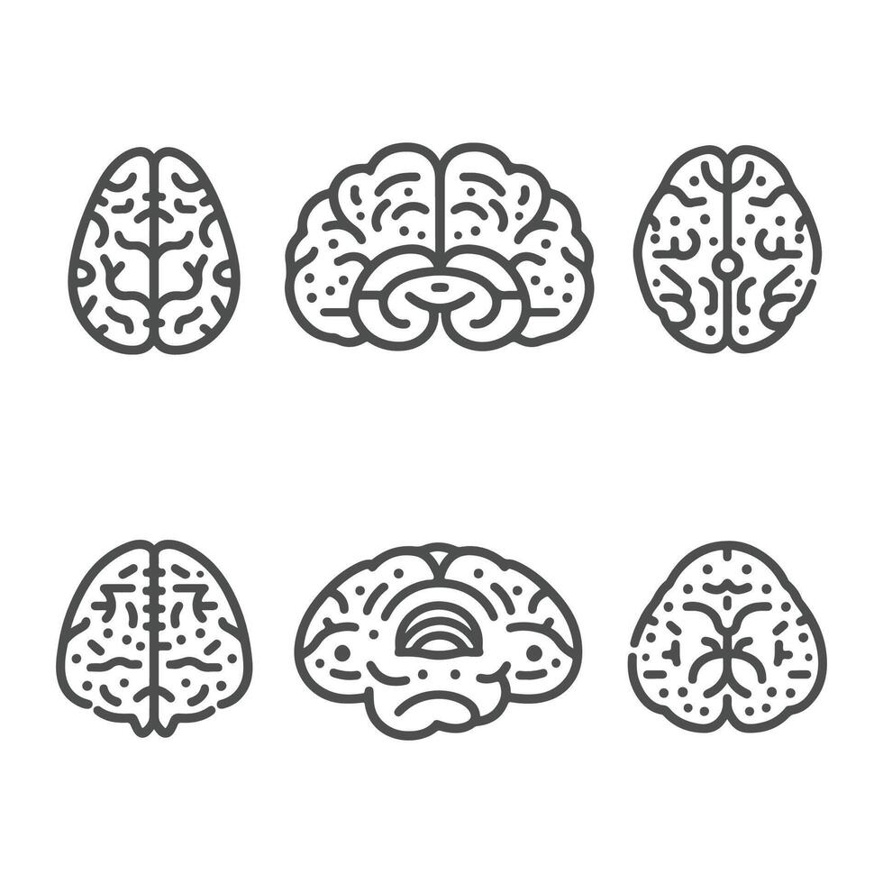 Elegant Brain Symbols- Minimalist Line Art Icon Collection vector